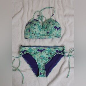 Adore Me Medium Leaf Print Bikini swim suit EUC